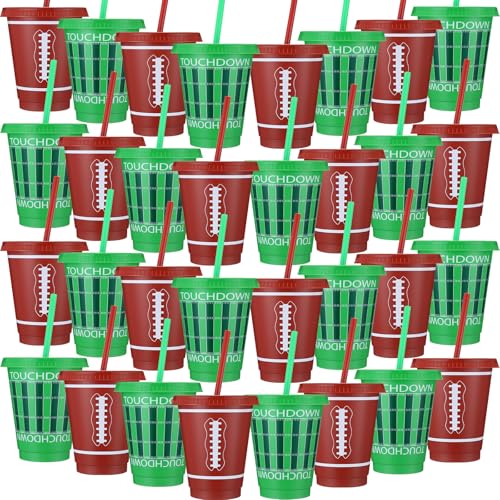 Sieral 30 Pcs Football Cups with Straws Lids, 16 oz Party Tumblers