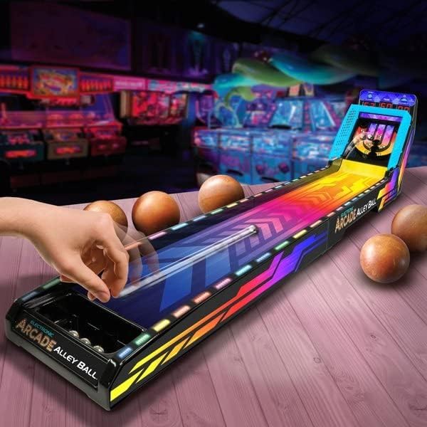 Merchant Ambassador Electronic Arcade Alley Ball Game Hyper Neon Color !2 ways to Play! Giant 3 foot 95 cm long Track! Light and Music! LED Scoreboard Display! Age 6 & Above ! Girls and Boys