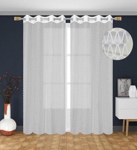 Image of HOME UTSAV Premium Sheer Net Curtain for Window 5 Feet | Transparent Net Fabric with Geometric Design | Pack of 1, White