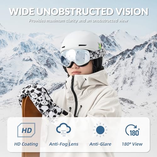 Qunature Kids Ski Goggles OTG Snow Goggles Anti-Fog Spherical Dual Lens UV400 Panda Design for Boys & Girls Junior 6-14 Ski Glasses Snowboard Goggles Skiing Skating Snowmobiles - Image 2