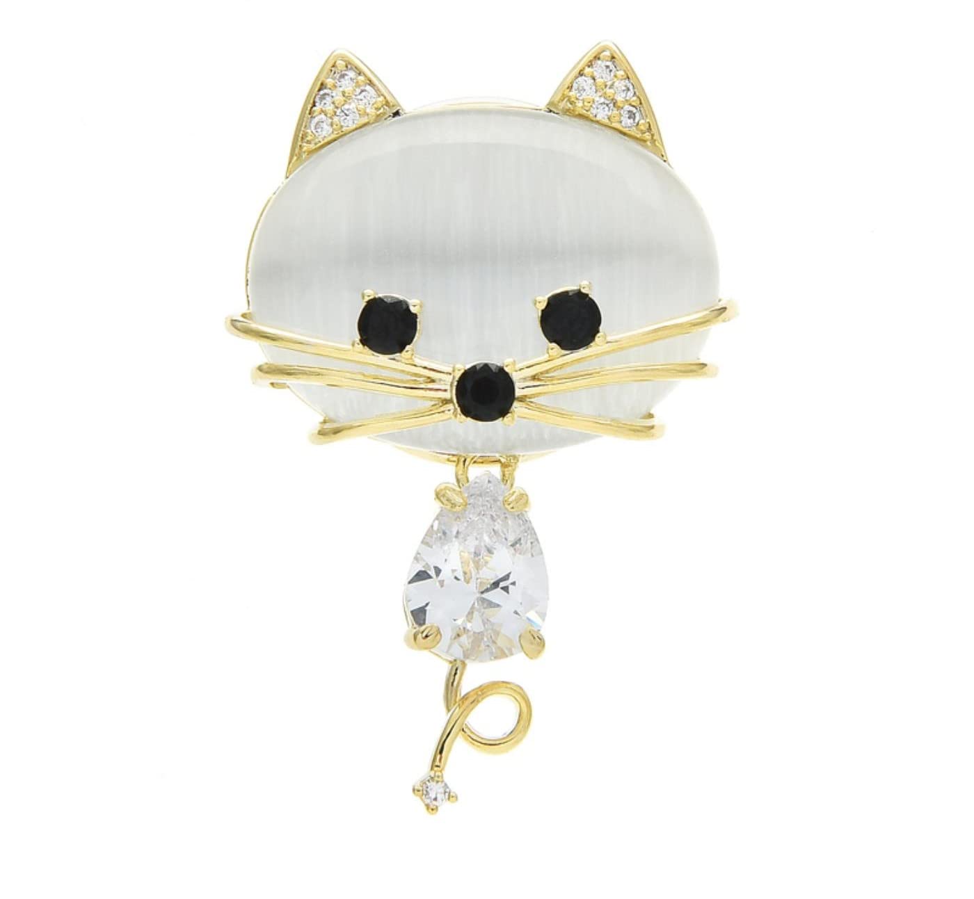 Mayiyaho Women's Opal Cat Magnet Brooches For Unisex Cubic Zirconia Lovely Cat Collar Pins Jewelry Gifts