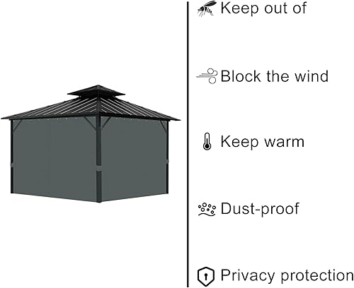 Miniatura 4 de Tngan Mosquitera de repuesto para kiosco, paredes laterales para exteriores, 4 paneles universales para patio, jardín y patio trasero (solo red)