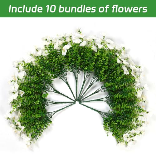 Alynsehom Artificial Flowers Plant Outdoor Spring Decor, 10 Bundles White Fake UV Resistant Flower Realistic No Fade Faux Silk Morning Glory for Front Door Garden Yard Porch Patio Window Box by Alynsehom - Image 5