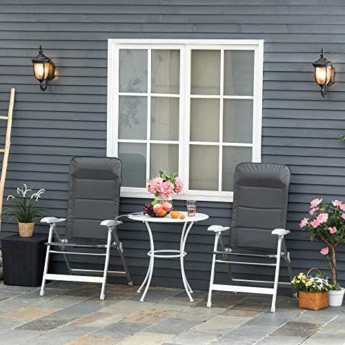 Outsunny Set Of 2 Padded Folding Deck Chair Garden Seats Adjustable Back w/Armrest Aluminium Frame Portable Camping Outdoor Pool Grey