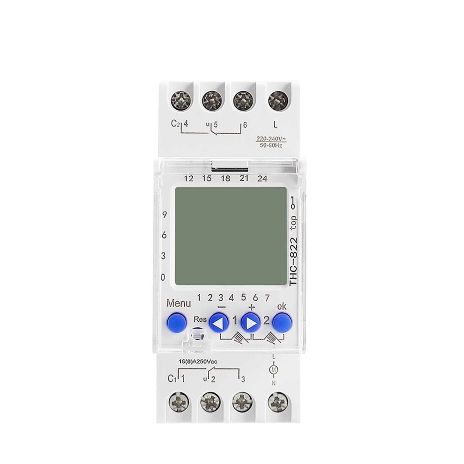 THC-822 Conversational Programmable Timer 2Channel Changeover Contacts Digital Timer Switch With Battery 16A 220V 110V (Color : THC-822-110VAC)
