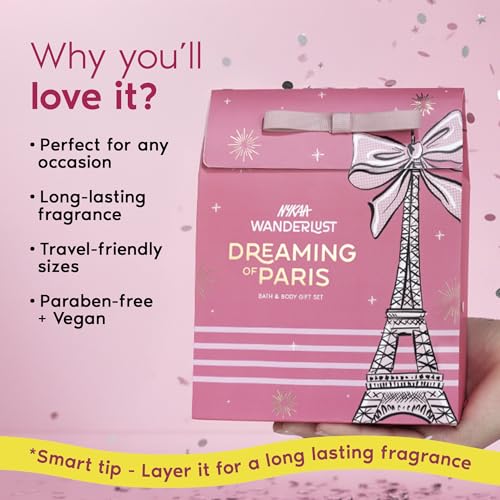 Image of Nykaa Wanderlust Dreaming of Paris Mini Envelope - Set of 3 Shower Gel | Body Lotion | Body Mist | 90 ml