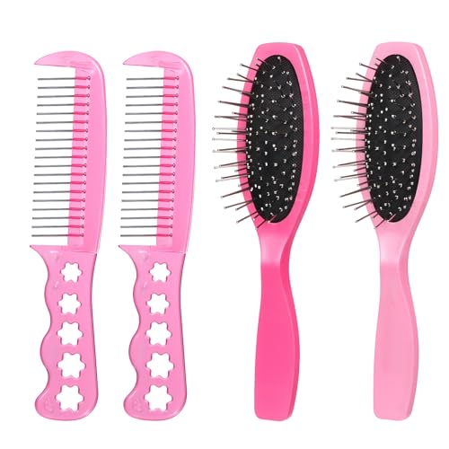 BOHUIZ 4 Pcs Doll Hair Brush Mini Wig Brushes for Synthetic Hair Plastic Pink Wigs Comb Hairs Brush Portable Extension Brushes for Dolls and Other Hairs Care(2 Style)