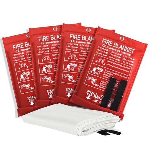 Emergency Fire Blanket for Home & Kitchen - 40x40 Flame-Retardant Fiberglass Fire Suppression Blankets, 4-Pack for Bedroom, Camping, BBQ & Emergency Safety (White)