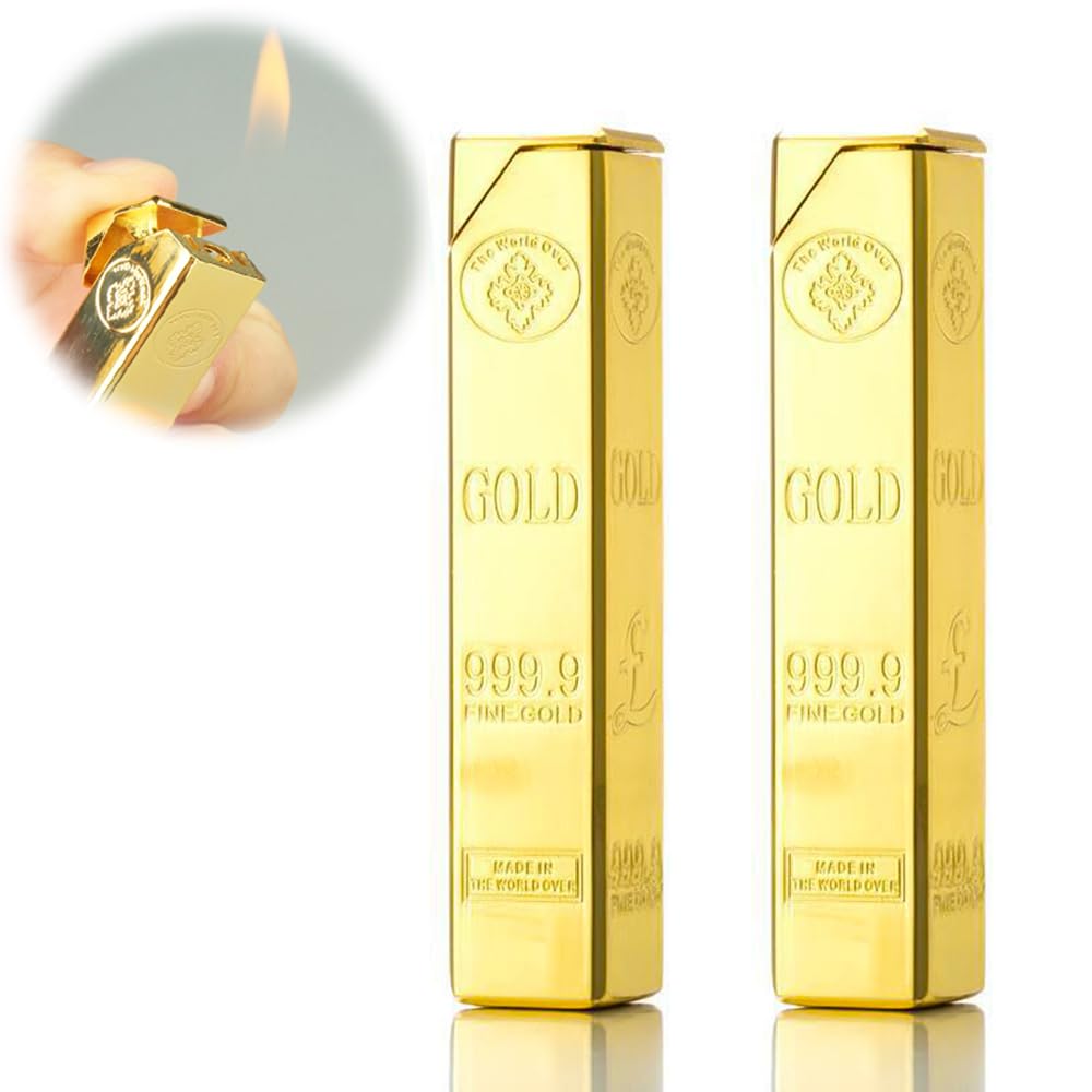 2PACK Golden Windproof Flame Adjustable Lighter,Cool,Jet Torch Flame Lighters,Butane Refillable Torch,BBQ Candles Camping (No Butane Fuel)