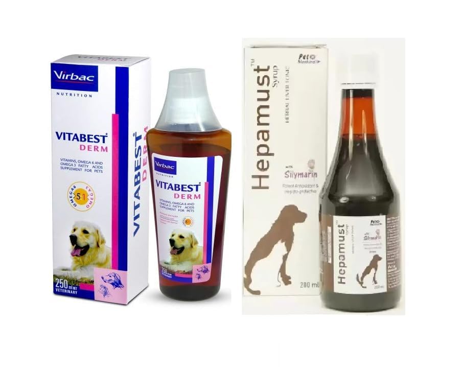BULLYPET Vitabest Derm Oral Supplement for Dogs and Cats - 250Ml with Hepamust Syrup Herbal Liver Tonic (Silymarin Potent Antioxidant & Hepato-Protective) 200ml (B0D33453ZV) Amazon Price History, Amazon Price Tracker