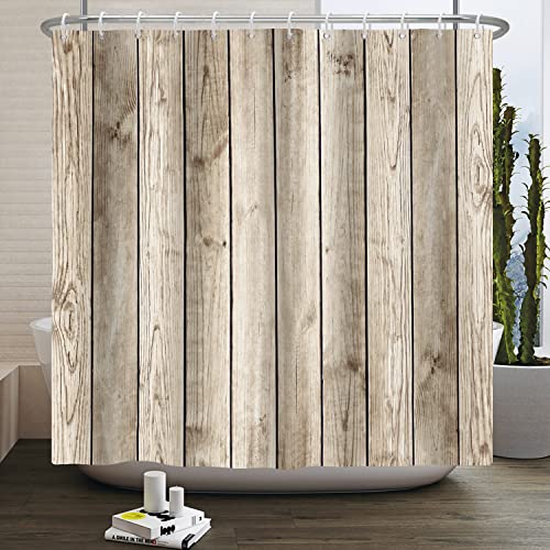 Kzzfqxb 183x213cm Wood Board Shower Curtains with Hooks, Nat