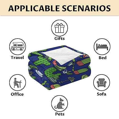 Cactus Throw Blanket - Soft, Fuzzy & Warm - 40x50 Inches Flannel Blankets for Travel, Office - Dark Blue Aesthetic Throws Gift for Girls, Boys
