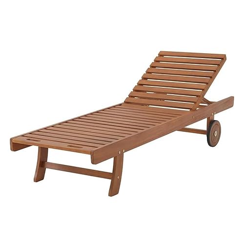 Eucalyptus Wood Outdoor Reclining Lounge Chair with Wheels 5 Position