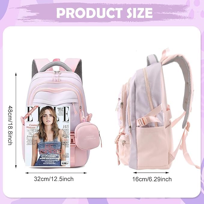 Image of Backpack Bag for Women with Matching Zipper Pouch, 18.1 Inch College Laptop Backpack, Multi-Compartment Bookbag for School, Office, Travel, Camping & Everyday Carry, White & Maroon
