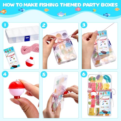 Cherizia 73Pcs Fishing Party Favors Candy Little Tackle Boxes 24 Sets with Red White Floater Thank You Cards for Making My Reel Fun Fishing Gone Theme Party Decorations (24)