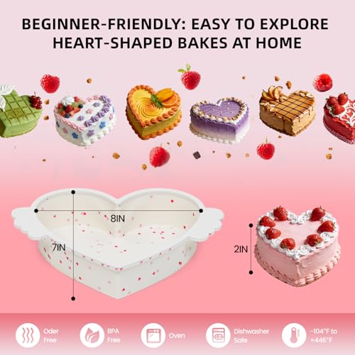 SJ 2P 8 Inch Silicone Heart Shaped Cake Pans with Metal Reinforced Frame, Nonstick Cake Pan, BPA Free Silicone Heart Cake Baking Mold for Oven Dishwasher Safe - Thumbnail 7