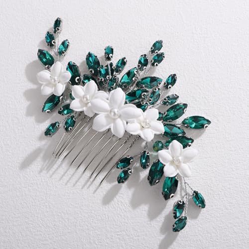 Peine para cabello floral Teyglen color plateado con piedras miniatura 2