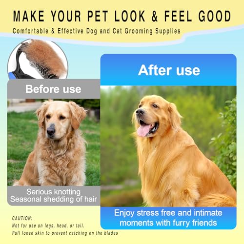 Pet Grooming Rake for Dogs & Cats - Double-Sided Deshedding and Dematting Tool, Gently Remove 95% of Loose Undercoat & Mats for Long-Haired Pets, Painless Fur Brush for Shedding Control (Blue) - Image 4