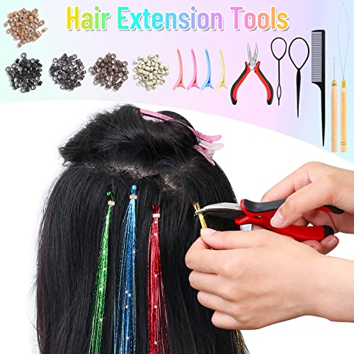 Hair Tinsel Kit (48 Inch,16 Colors, 3200 Strands), Glitter Tinsel Hair Extensions With Tools, Heat Resistant Fairy Hair Tinsel Kit For Women Girls Kids Daily Parties Festival Hair Accessories #TOP2