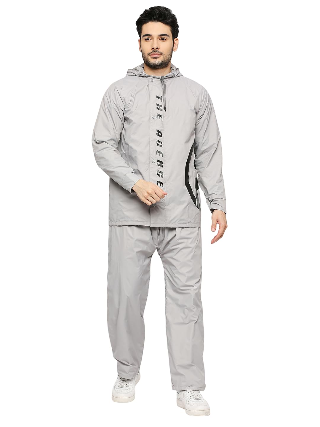 Avengers Reversible Raincoat for Men with Waterproof Pant, Inbuilt Hood & Carry Bag | Durable & Lightweight Rainsuit | Grey