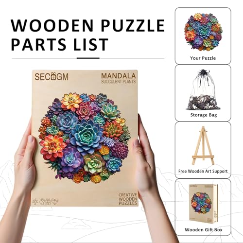 SECOGM Wooden Puzzles for Adults - Mandala Succulent Wood Puzzles Adult - Unique Animal Shape Wooden Jigsaw Puzzles for Adults - Birthday Gifts for Puzzle Lovers, Family (8.4 * 8.4in - 100 Pieces) - Image 8