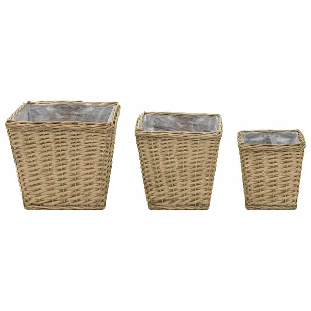 Bancal alto de 3 piezas, mimbre con forro de polietileno, 20 – 32 cm, ahorra espacio, para balcón, jardín, terraza, material resistente para uso al aire libre