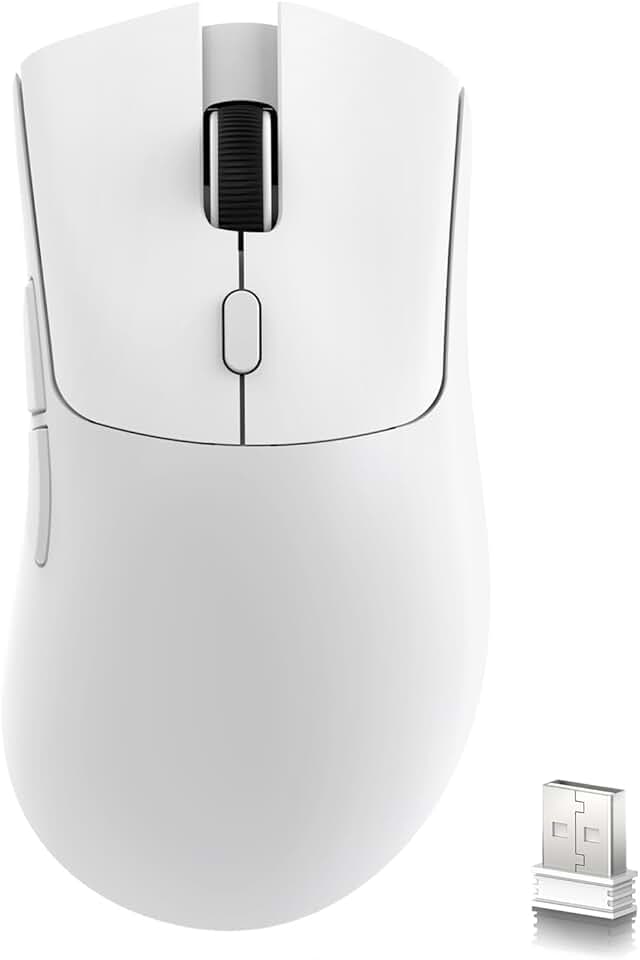 ATTACK SHARK Mouse para jogos sem fio R1, conexão de três modos (2,4G/com fio/BT5.2), 55 g leve, sensor óptico DPI 18K, HUYU 20 milhões de vida útil das chaves, design ergonômico, para