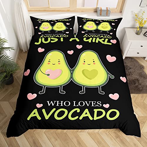 Juego de ropa de cama de aguacate para niñas, funda de edredón de aguacate de dibujos animados para niños, juego de funda de edredón para amantes del aguacate, tamaño individual