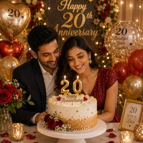 Image of Gold Crown Number 20 Birthday Candle for Cake Decoration | Premium Metallic Gold Anniversary & Birthday Cake Topper Candle Set for Women, Girls, Couple Celebration Party Decor, 2 pcs