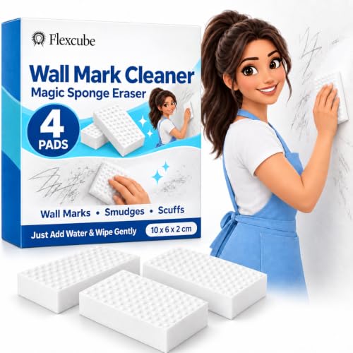 Image of Magic Eraser | Pack of 4 | No Scratch Multi-Surface Cleaning Sponge | Removes 100+ Tough Stains | Just Add Water | Walls, Kitchen, Bathroom, Shoes & Switch Boards