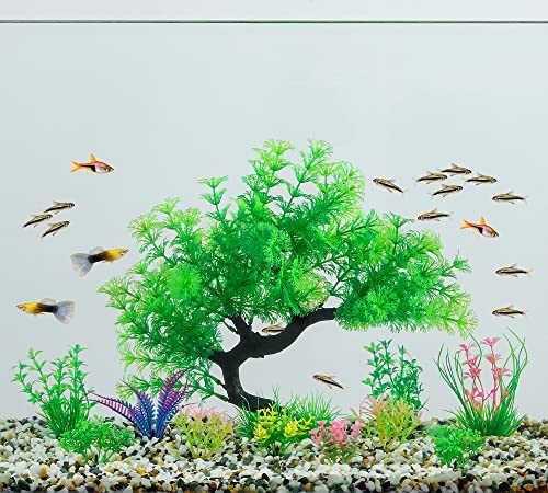 Image of MyLifeUNIT Fish Tank Decorations, 15 Pack Artificial Aquarium Plants Tree Set for Fish Tank Decor (Green Set)