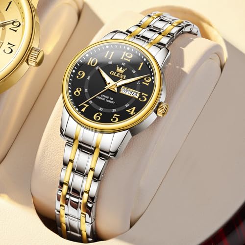 Image of OLEVS Watch Women Two Tone Watches for Women with Date Dress Womens Watches for Small Wrists Luxury Easy Read Women's Watch Waterproof Blue /Black /Gold /Silver Dial Reloj para Mujer