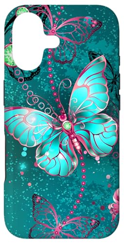 Hot Pink Teal Butterfly Cute Blue Butterflies Dark Turquoise X}zP[X iPhone 17 p