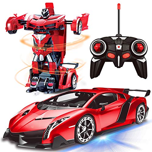 AMENON Remote Control Transform Car Robot Toy with Lights Deformation RC Car 2.4Ghz 1:18 Rechargeable 360°Rotating Stunt Race Car Toys for Kids Boys Girls Age 6 7 8 9 10 11 Year Old Birthday Gift