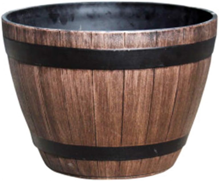 Macabolo Wooden Whiskey Barrel, Resin Flower Pot, Imitation Wood, Plant Barrel (19 x 14.5 x 12 cm)