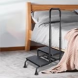 2 Step Stool with Handles for Elderly,Bed Stools with Adjustable 2 Handrails and Non-Skid Platform,Foot Stool for Bedside,Kitchen,Car,Bathtub,Holds up to 400 lbs