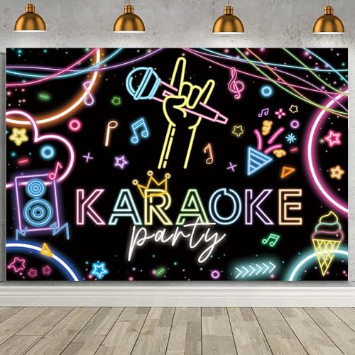 MEHOFOND 7x5ft Karaoke Party Backdrop Large Rock Star Music Disco Background Banner Music Theme Karaoke Party Decorations Musical Night Show Microphone Vacation Party Birthday Decor Supplies