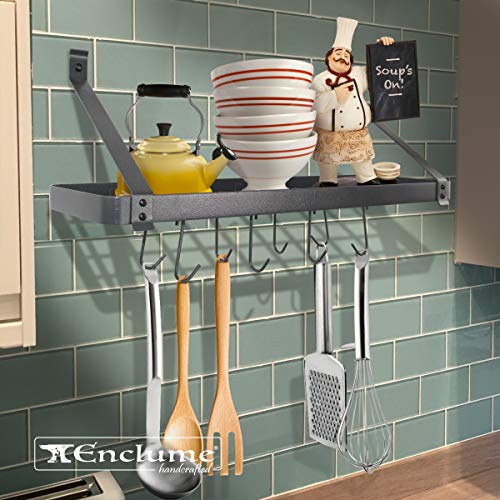 Rack It Up Bookshelf Wall Rack With 8 Hooks, Steel Gray Hammertone #TOP2