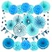Zerodeco Decoración de la Fiesta, 21 Piezas Abanicos de Papel Bola de Nido Pom Poms Ventilador Cumpleaños Boda Carnaval Bebé Ducha Home Party Supplies Decoración (Azul)