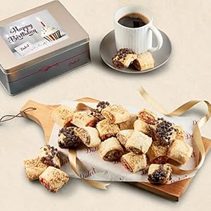 Dulcet Gift Baskets Flavored Rugelah Birthday Gift Assortment- Filled with Chocolate Chip, Raspberry, Cinnamon Sugar, Apricot Birthday Gift Box for Mom, Her, BFF, Co-worker, Teacher, grandparents.