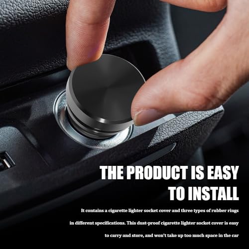 Image of Cigarette Lighter Plug Cover, Eject Button Car Cigarette Lighter, Standard 12 Volt Power Source Aluminum Dustproof Plug Universal Fits Most Vehicles (Black-K3)