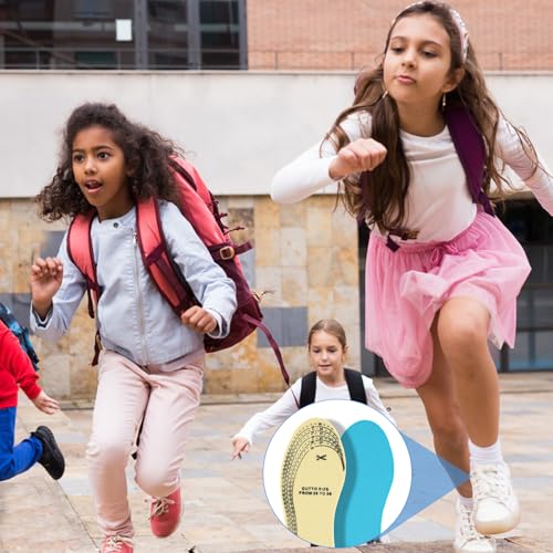Image of Ptwola 2 Pairs Kids Memory Foam Shoe Insoles Cuttable Comfort Arch Support Insert Shock Absorption Cushioning Children Replacement Shoe Sole(Blue+Grey)