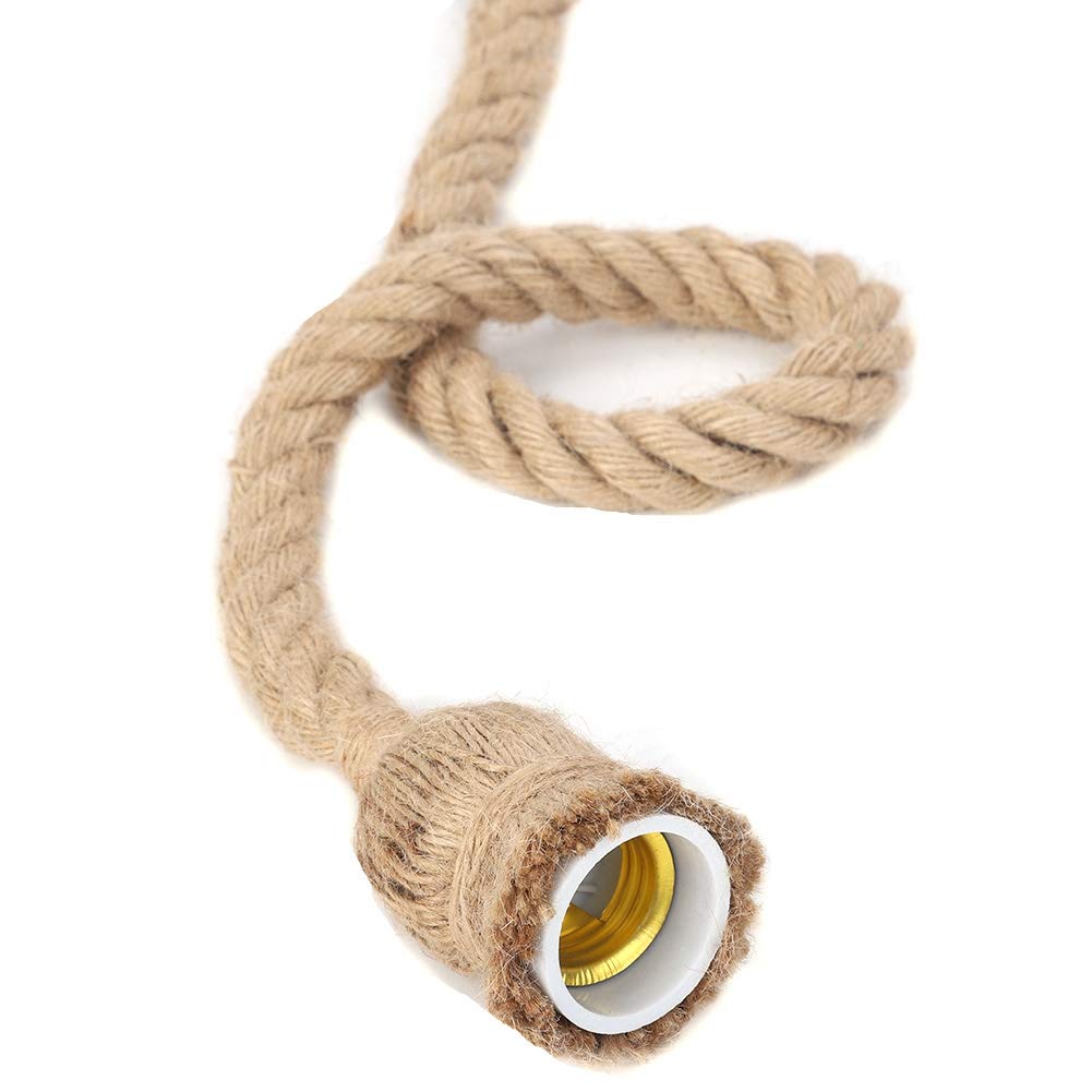 Ymiko Lámpara colgante vintage Cuerda de cá?amo, lámpara colgante con 6 cabezales Cable de 9.8 pies E27 Lámpara de filamento de techo con enchufe E27 85-265V(cabezas)