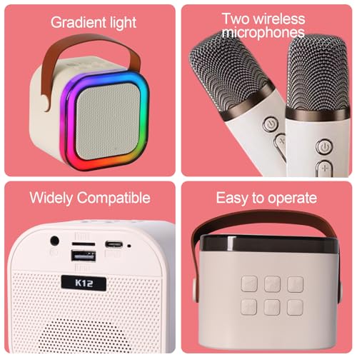 Image of Karaoke Machine for Kids, Kids Karaoke Machine Gifts for Girls and Boys Family Party, Kids Karaoke Machine for Girls with 2 Wireless Microphones, Mini Portable Bluetooth Speaker (Ivory)