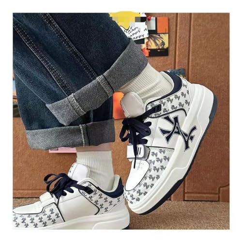 2025 Youth Comfortable Printed Casual Sneakers | Trendy White & Navy Athletic Shoes for Everyday Wear2