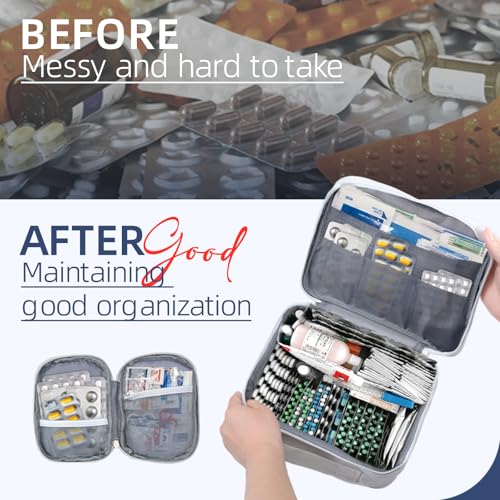 Jukibole 2stk Medikament Tasche Große Kapazität Medizinische Notfalltasche Leer wasserdichte Medizin Aufbewahrungstasche Tragbar Medikamententasche Für Home, Office, Reisen， (Grau) (Weiß)