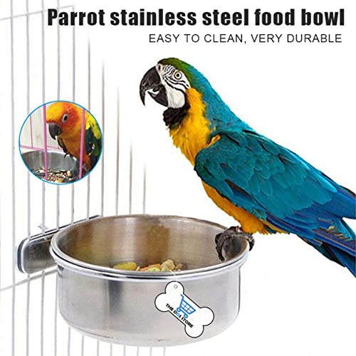 Image of Bird Feeding Dish Cups, Parrot Food Bowl Clamp & Hook Holder Stainless Steel Coop Cup Bird Cage Water Bowl Small Animals,Birds,Parrots, Pigeons, Hamsters,Guinea Pig (Pack of 2)