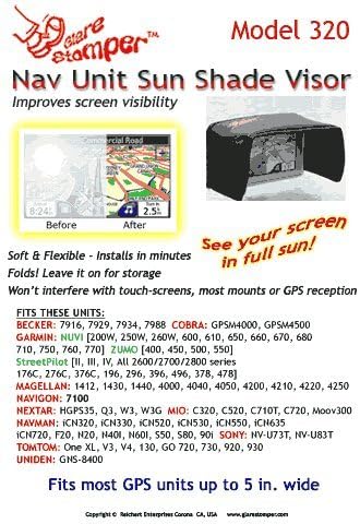 GlareStomper 320 Sun Shade Visor for 4.3" 4.7" and 5.0" GPS Screens