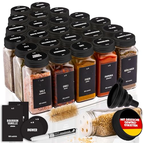 Deco haus® Gewürzgläser eckig mit Schraubkappe 24er Set [+Etiketten & Streueinsatz] - Gewürzdosen Set Glas - Gewürzbehälter Spice Jars - Gewürze Aufbewahrung - Gewürz Organizer Gewürzaufbewahrung