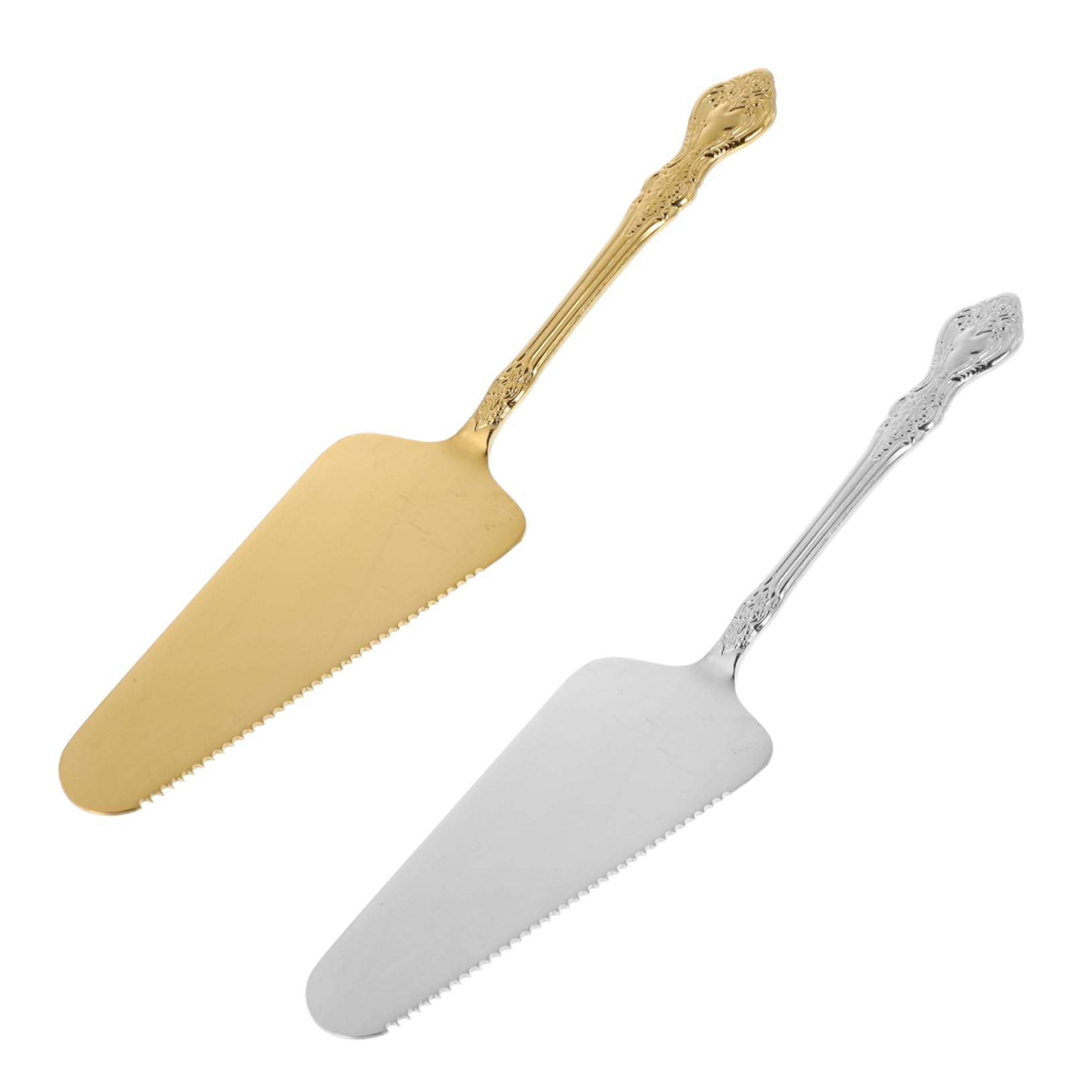 Unomor 2Pcs Stainless Steel Cake Spatula Creative Vintage Design Cake Server Cutter Pizza Shovel Home Baking Tool Kitchen Cake Spatula for Desserts